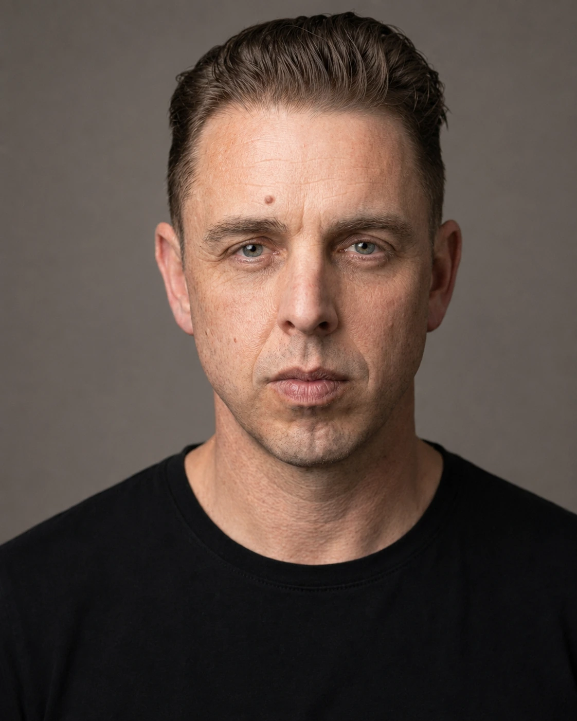 Neutral professional casting headshot of Audrius Cerkasovas against a warm grey background.