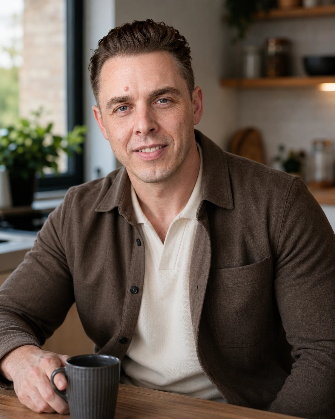 Audrius Cerkasovas smiling naturally in a warm contemporary home interior.