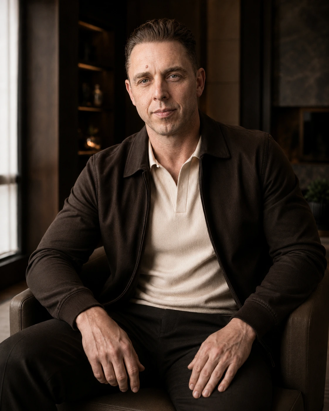 Audrius Cerkasovas seated in a warm interior in a calm mentor-style character portrait.